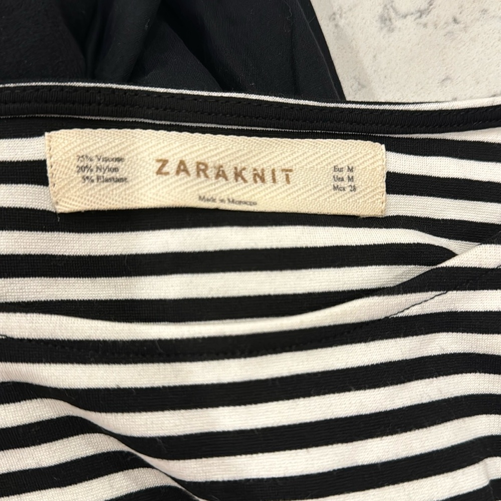 Zara dress pinstriped three-quarter length sleeves button detail collar